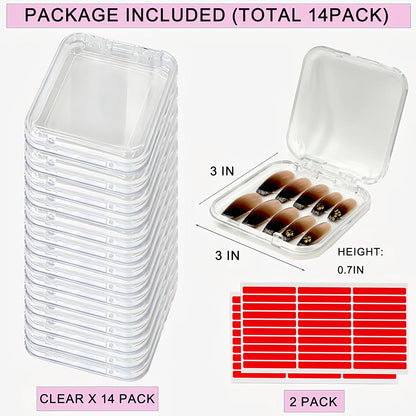 14 Pcs Press on Nail Packaging Box Press on Nail Storage Box for Press Ons with 60 Pcs Adhesive Double Sided Tape for Fake Nail Storage Case Nail Display Nail Salon Supplies Nail Art Business (Clear)