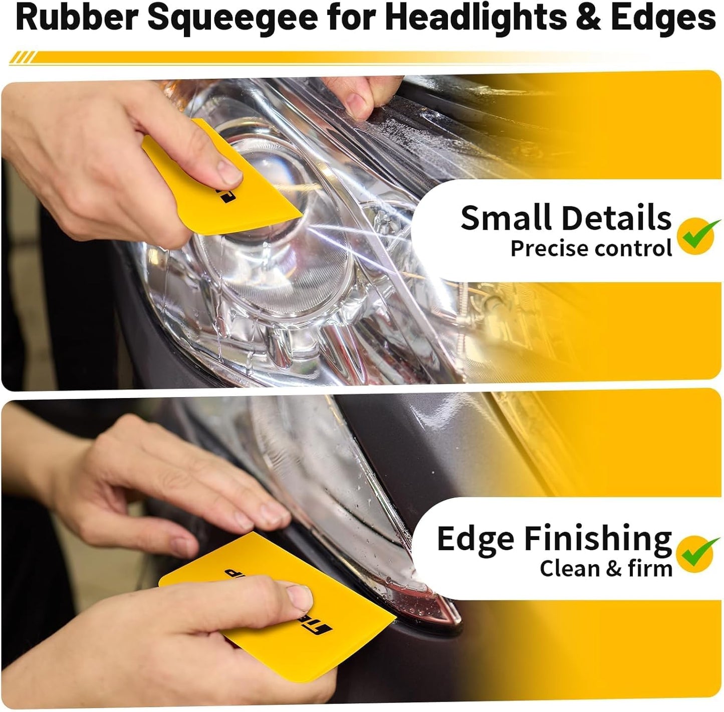 TPU Squeegee for Vinyl Wrap, PPF Tint Squeegee Set Rectangle and Trapezoid Scraper Tools for Car Wrap, Window Tint, and Decal Application (Yellow, 3 Pack)