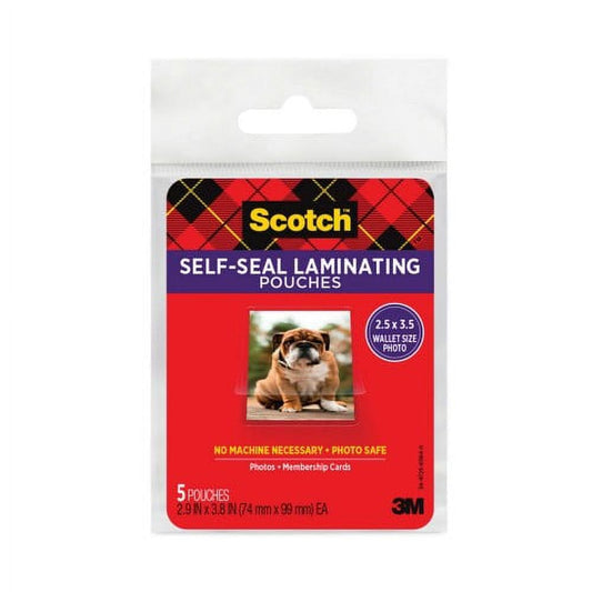 6PK  Self-Sealing Laminating Pouches, 9.5 Mil, 2.81" X 3.75", Gloss Clear, 5/Pack (PL903G)