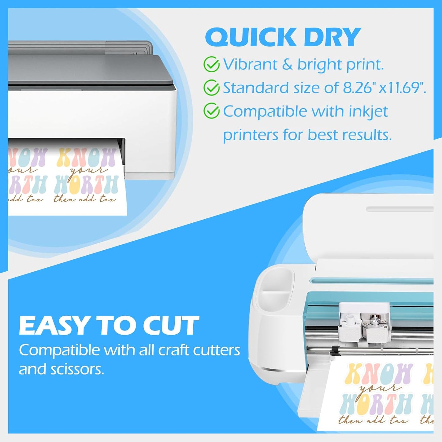 Printable Vinyl Sticker Paper for Inkjet Printer, Matte Inkjet Printable Vinyl, 8.26" X 11.69" A4 56 Sheets/Pack Photo Paper for Craft Scrap-Booking, Stickers, Labels