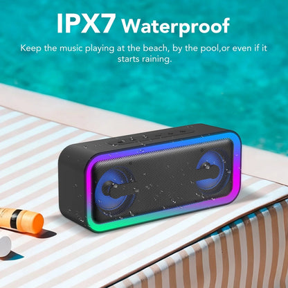 Portable Bluetooth Speaker IP7 Waterproof, 40W Loud Sound Wireless Ultra Bluetooth Speaker, 30H Playtime, Deep Bass, Colorful LED Lights, BT5.4, Suitable for Home/Party/Outdoor/Beach/Gift Black