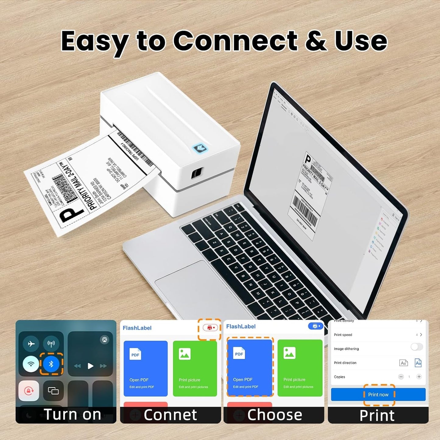 Bluetooth Thermal Label Printer, Wireless 4X6 Shipping Label Printers for Small Business, Compatible with Android&Ios and Windows, Address Label Printer for Amazon, Ebay, Shopify, Etsy, USPS