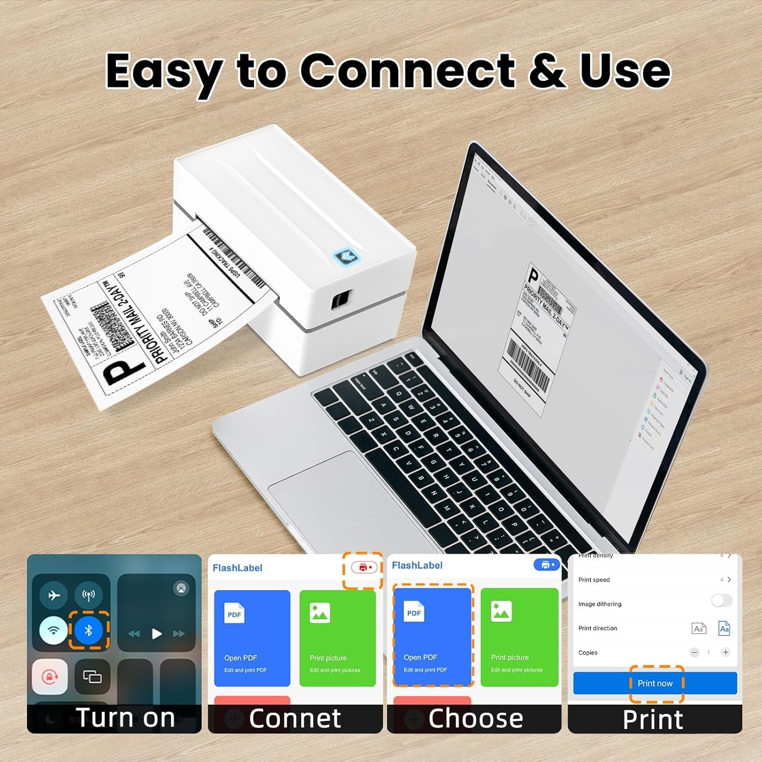 Bluetooth Thermal Label Printer, Wireless 4X6 Shipping Label Printers for Small Business, Compatible with Android&Ios and Windows, Address Label Printer for Amazon, Ebay, Shopify, Etsy, USPS