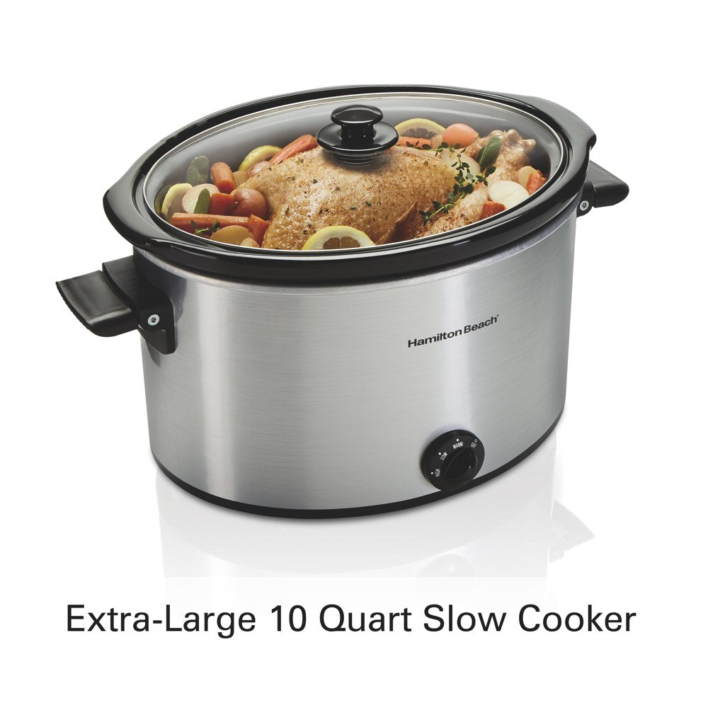 Slow Cooker, 10 Quart Capacity, Extra-Large, Removable Crock, Silver, 33190