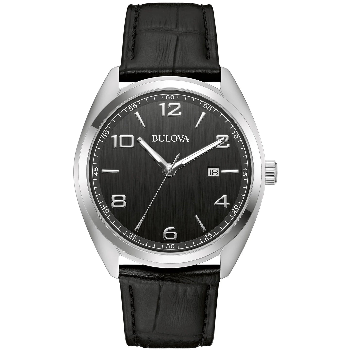 Men'S Classic Black Leather Strap Watch 96B453