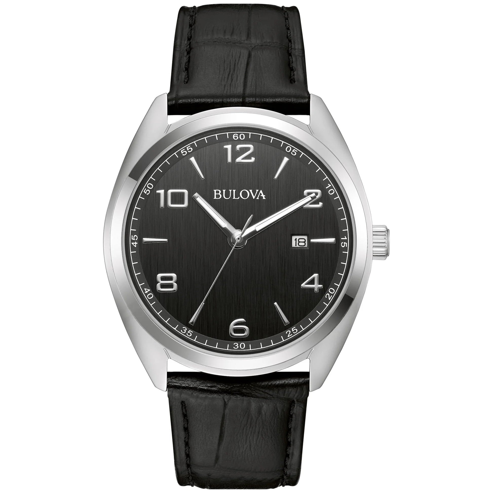 Men'S Classic Black Leather Strap Watch 96B453