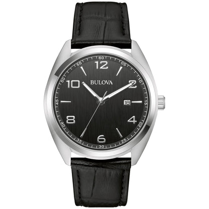 Men'S Classic Black Leather Strap Watch 96B453