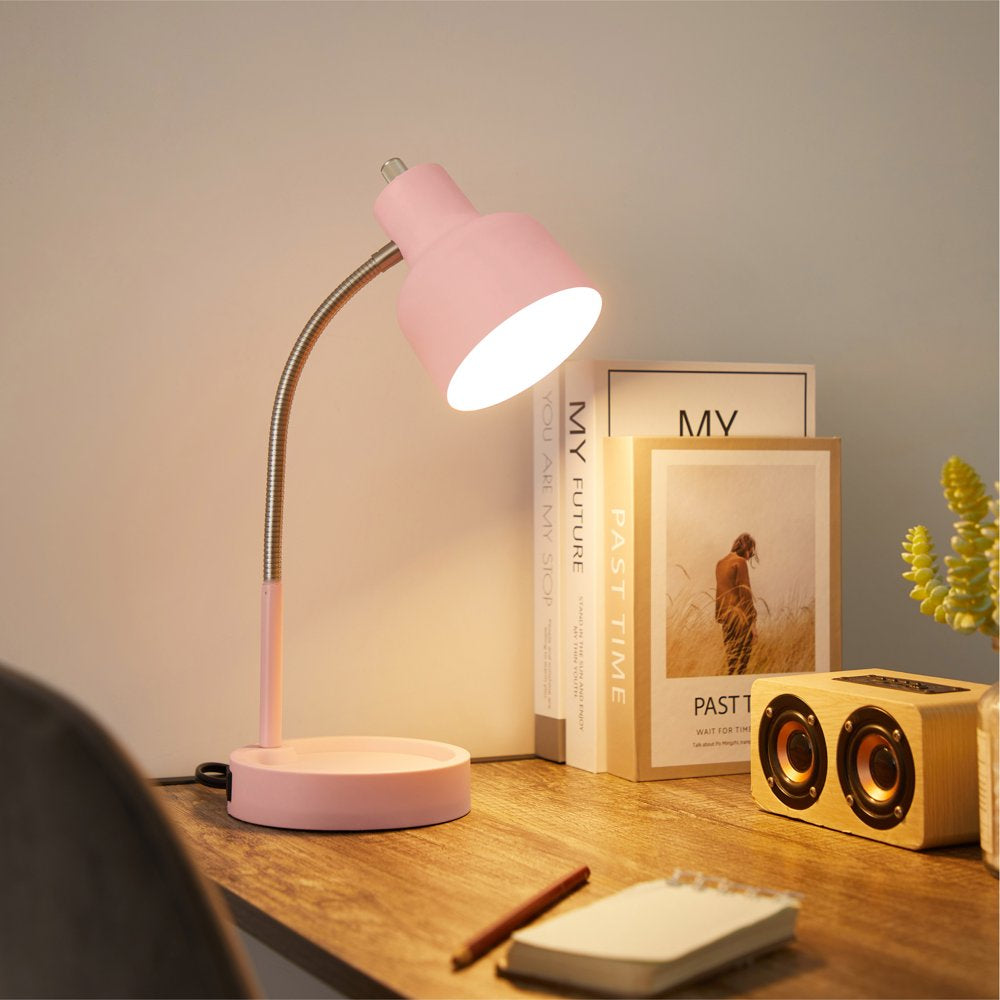 LED Desk Lamp with Catch-All Base & AC Outlet, Matte Blush Pink