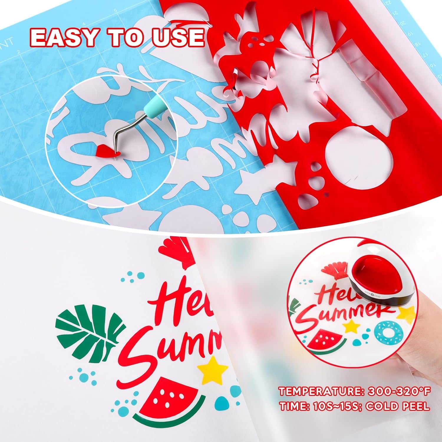 HTV Heat Transfer Vinyl Bundle (12 Pack) - 12" X 5FT HTV Vinyl Rolls, Easy to Cut Iron on Vinyl for All Cutting Machines, Easy to Weed Heat Transfer Vinyl