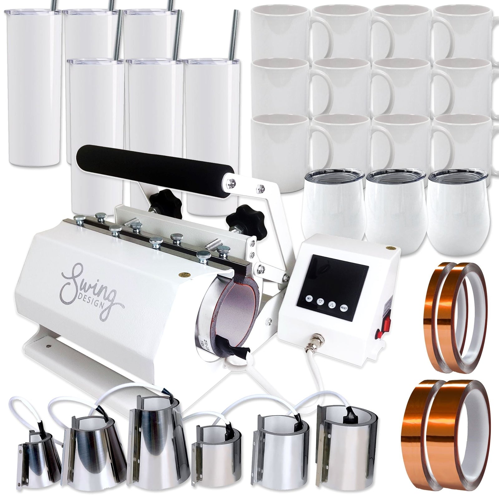 Swing Design 7-In-1 Tumbler Press 20Oz/30Oz Bundle - White