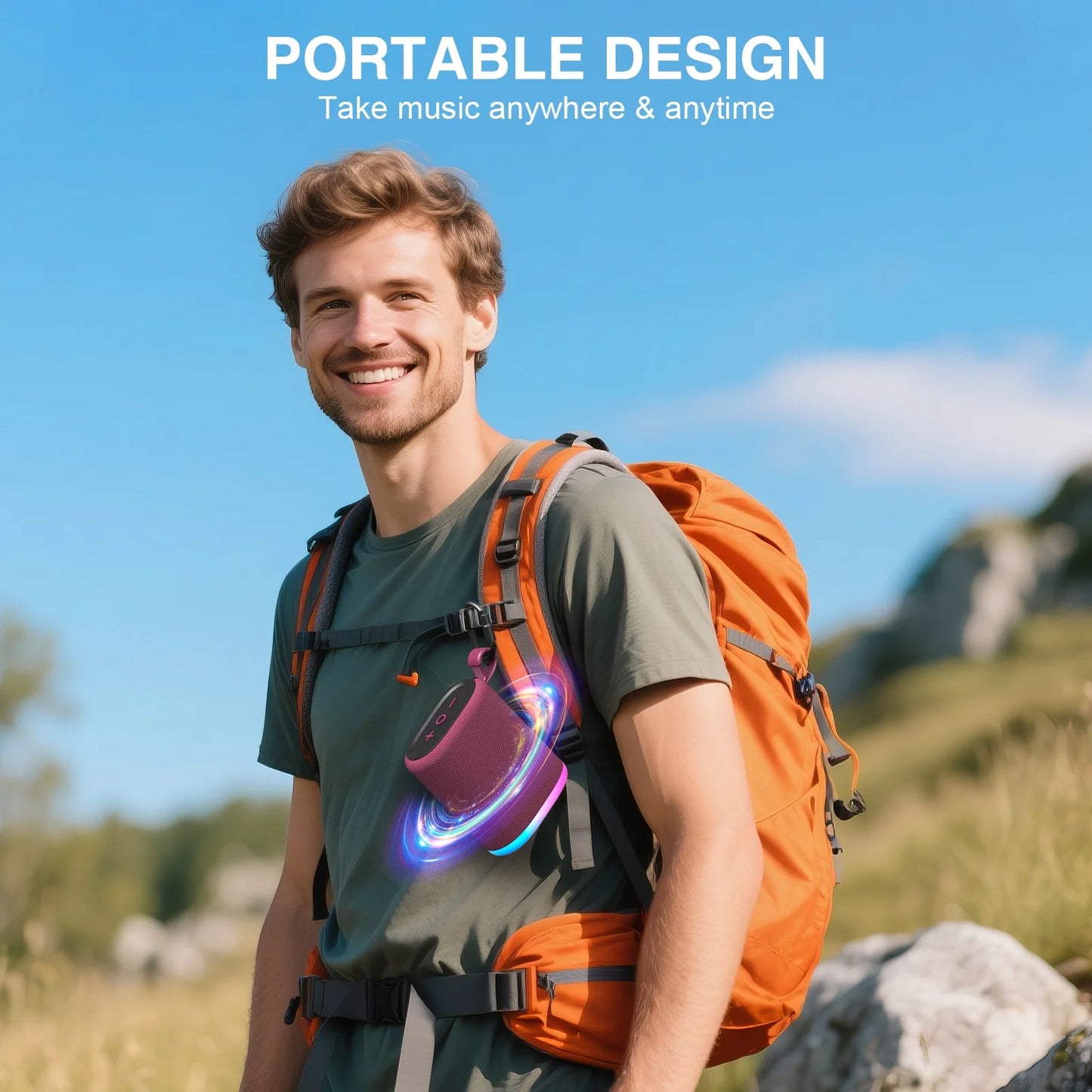 20W Portable Bluetooth Speaker with Stereo Sound, IPX7 Waterproof Wireless Speakers, 6 RGB LED Modes, up to 40H Playtime, BT5.3, TWS Pairing, for Home/Bathroom/Party/Outdoor/Beach, Gift Ideals