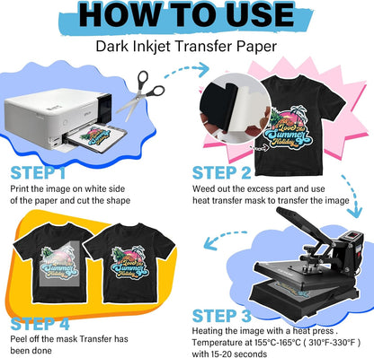 Printable Heat Transfer Paper for T-Shirts 15 Sheets, 8.3" X 11.7" Printable Heat Transfer Vinyl for Inkjet Printer, Iron on Transfer Paper for Light and Dark Fabric (Matte White)