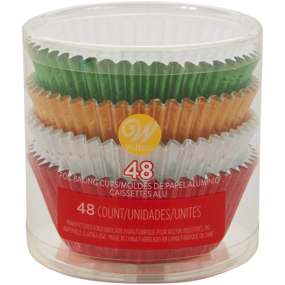 Green, Gold, Silver and Red Foil Christmas Cupcake Liners, 48-Count