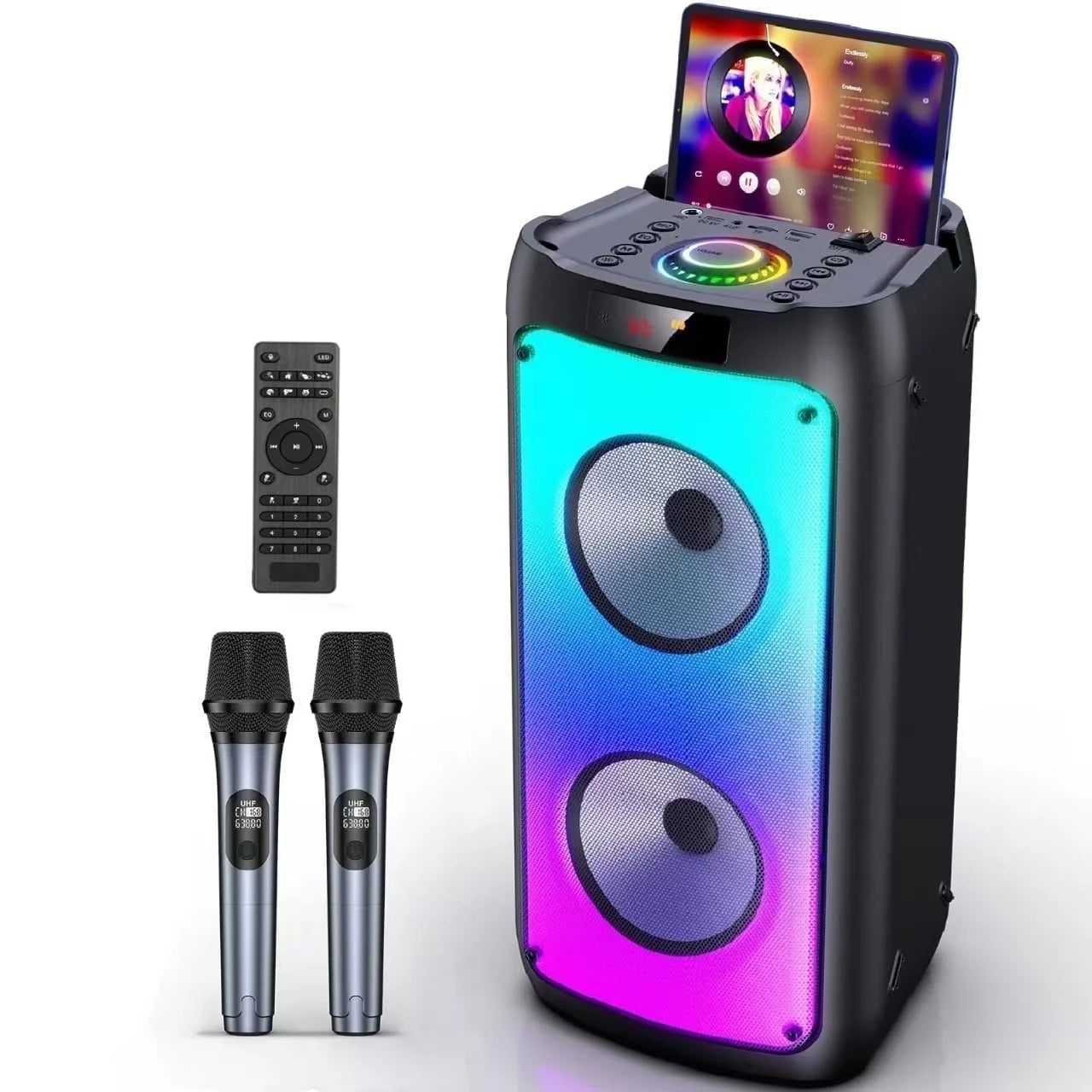 Party Speaker, Portable Bluetooth Speaker with 2 Microphone, Stereo Bass Speaker for Christmas Party