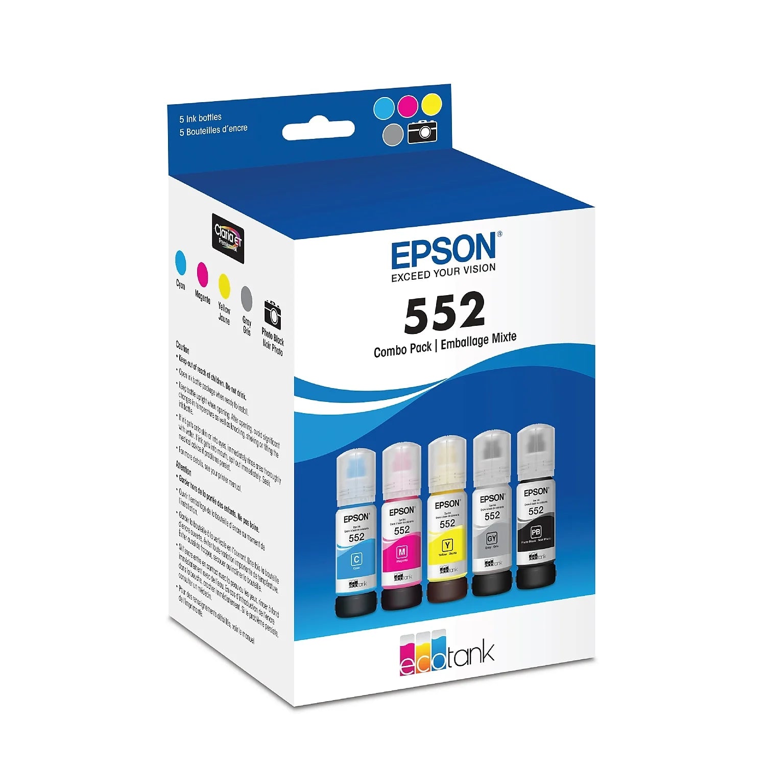 T552 Cyan/Yellow/Magenta/Photo Black/Gray High Yield Ink Cartridge 5/Pack (T552920-S)