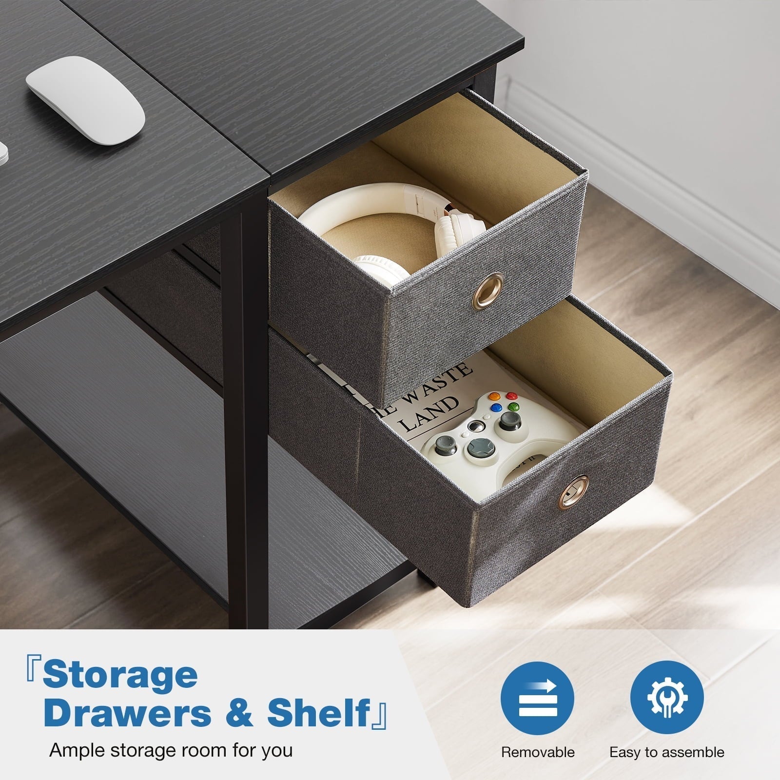 Computer Desk with Drawer 40 Inch PC Table Study Desk with 2-Tier Drawers Storage Shelf Headphone Hook, Modern Simple Style Laptop Desk