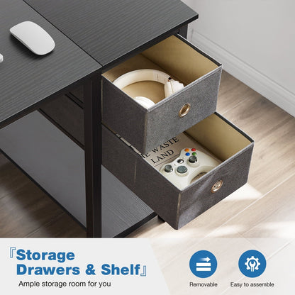 Computer Desk with Drawer 40 Inch PC Table Study Desk with 2-Tier Drawers Storage Shelf Headphone Hook, Modern Simple Style Laptop Desk