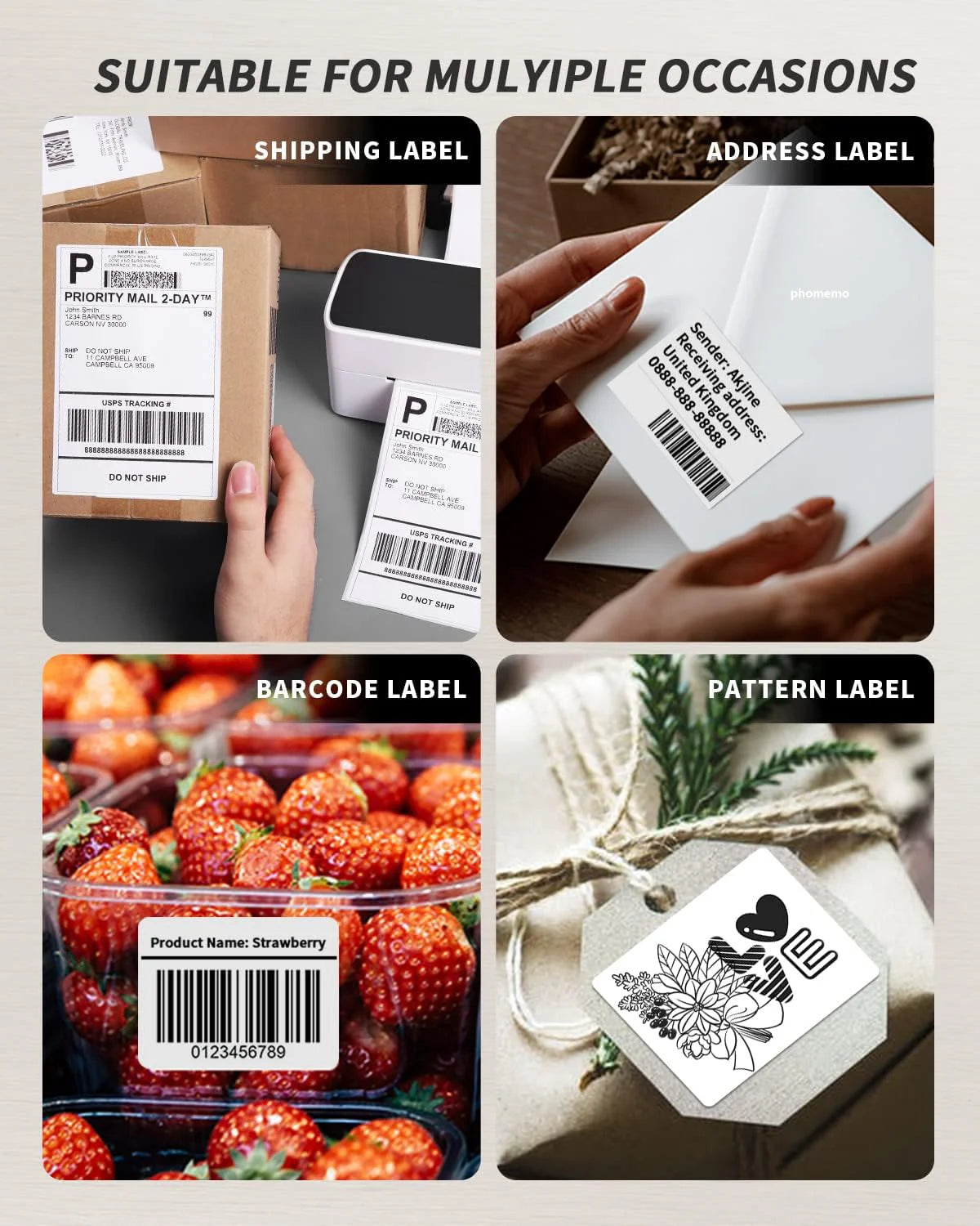 Wuduguer Shipping Label Printer - 241BT 4X6 Wireless Thermal Label Printer, Bluetooth Thermal Label Printers for Small Business, Compatible with Iphone, Android, Amazon, Shopify, Ups（Black）