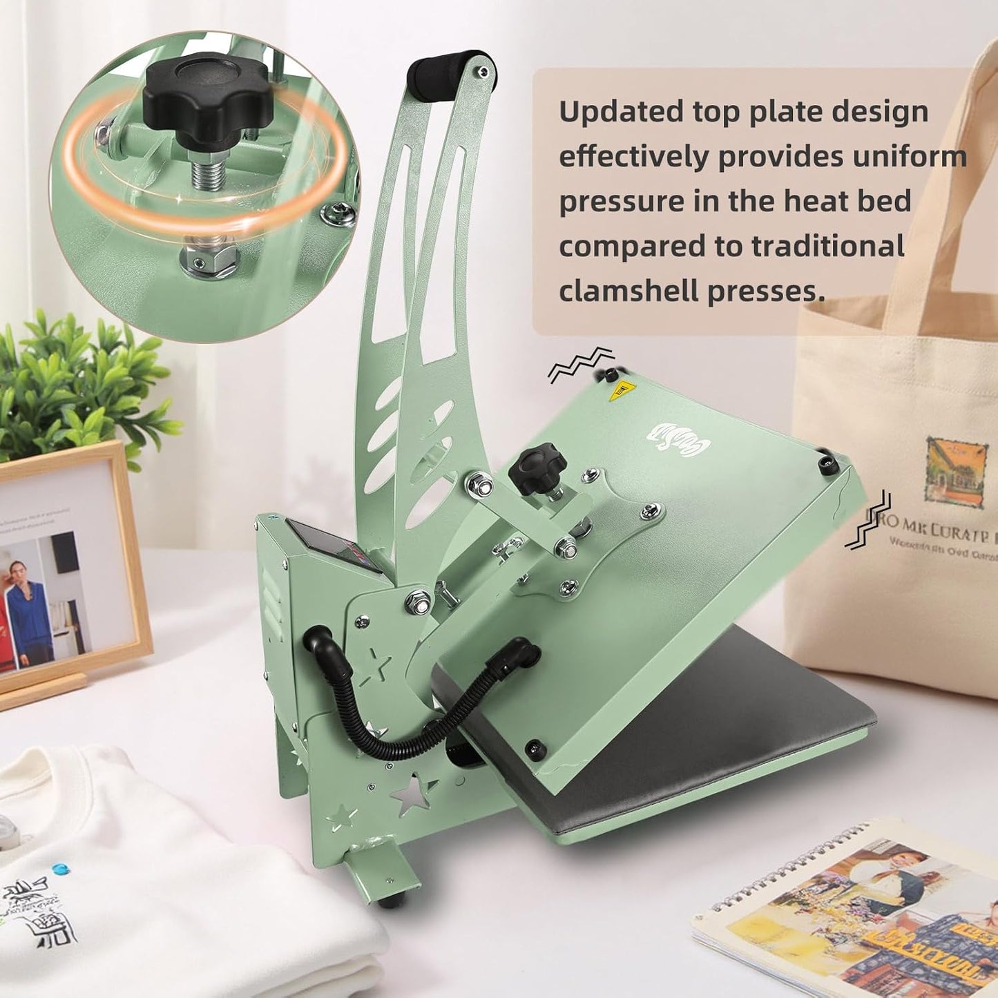 Coolsub Heat Press 15X15 Slide Out Heat Press Machine, Industrial Digital Heat Transfer Machine Sublimation for T-Shirt Green