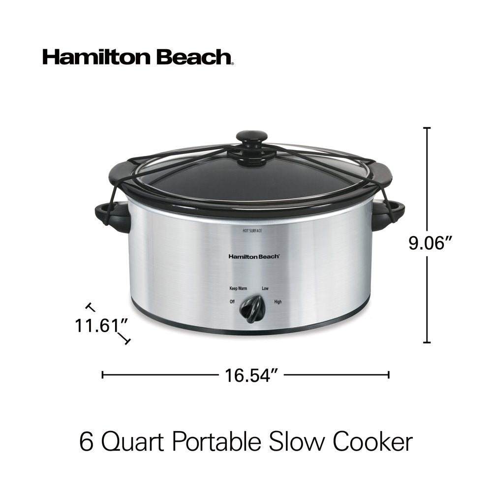 Portable Slow Cooker, 6 Quart Capacity, Removable Crock, Silver, 33167