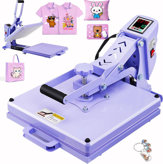 Heat Press 15X15 Slide Out, Detachable Heat Press Machine for T-Shirts Professional Distribute Heat Evenly, T-Shirt Press for Sublimation, Heat Transfer Projects (Clamshell Purple)