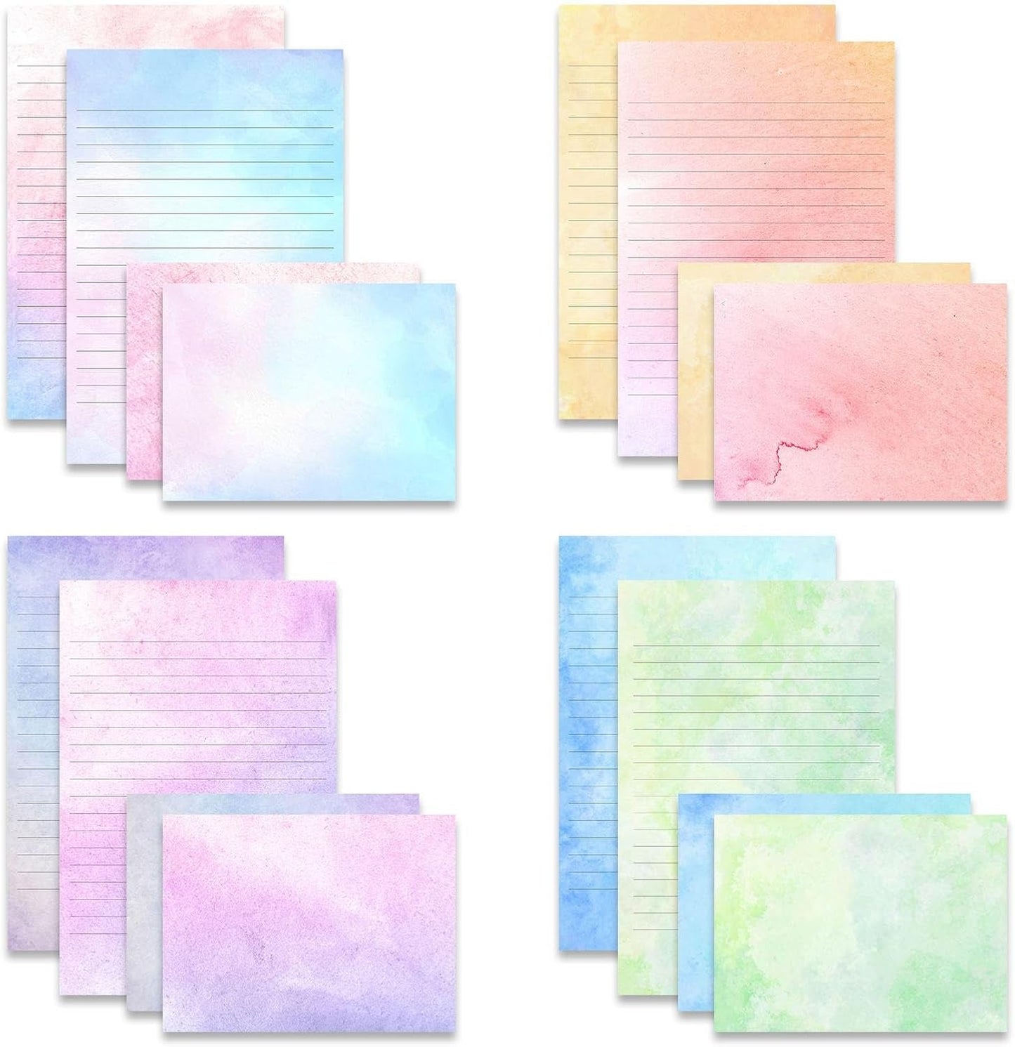 72 Pieces Stationery Set with Envelopes (48 Lined Watercolor Sheets + 24 Matching Envelopes), 8 Unique Designs, 5.5 X 8.25 Inch Double Sided Printing Stationery Paper for Letter Writing