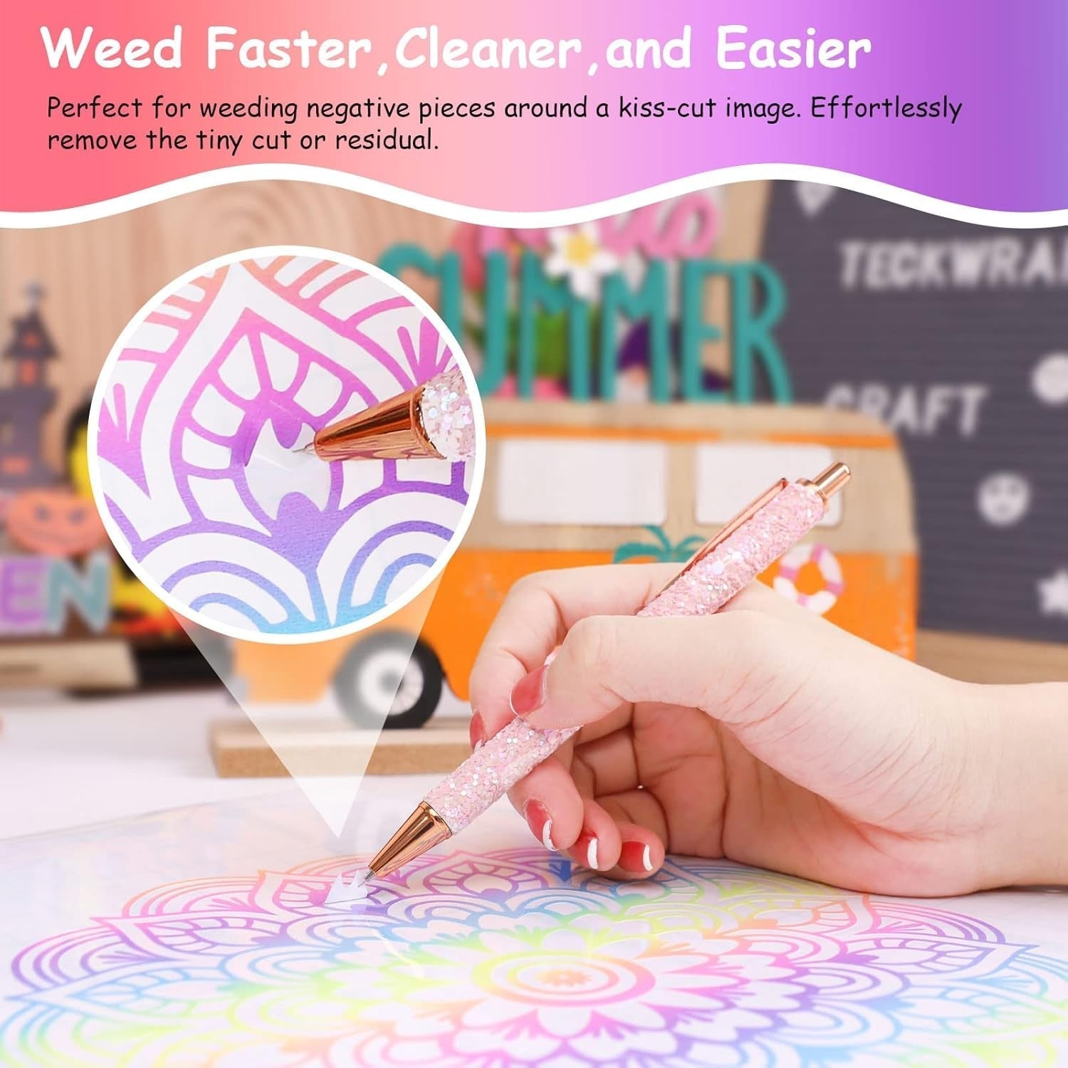 Air Release Weeding Tool Pin Pen Vinyl Installation Weeding Tool for Vinyl DIY Craft Project (Glitter Pink)