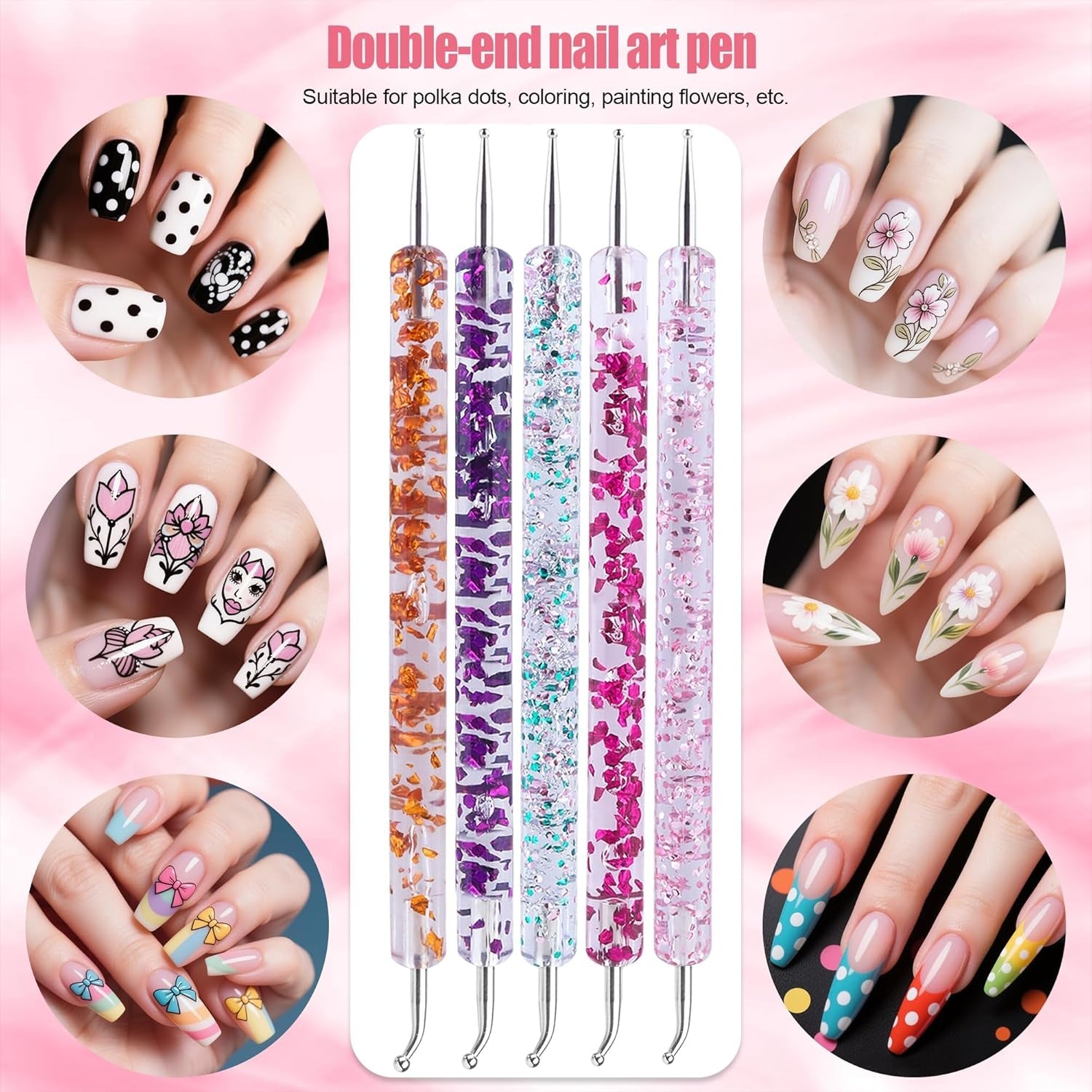 Artdone Nail Dotting Tools 32PCS Double-Ended Nail Art Brushes Kit Nail Art Gel Polish Liner Brushes Design Pen for Nail Drawing and Nail Paint Brushes Small Detail Brushes