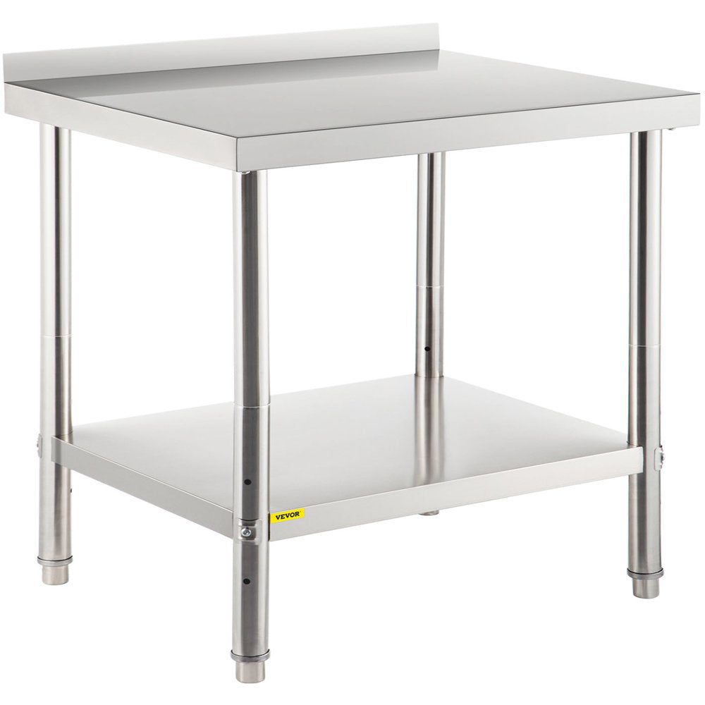 Stainless Steel Prep Table, 36 X 24 X 35 Inch, 440Lbs Load Capacity Heavy Duty Metal Worktable with Backsplash and Adjustable Undershelf, Commercial Workstation for Kitchen Restaurant