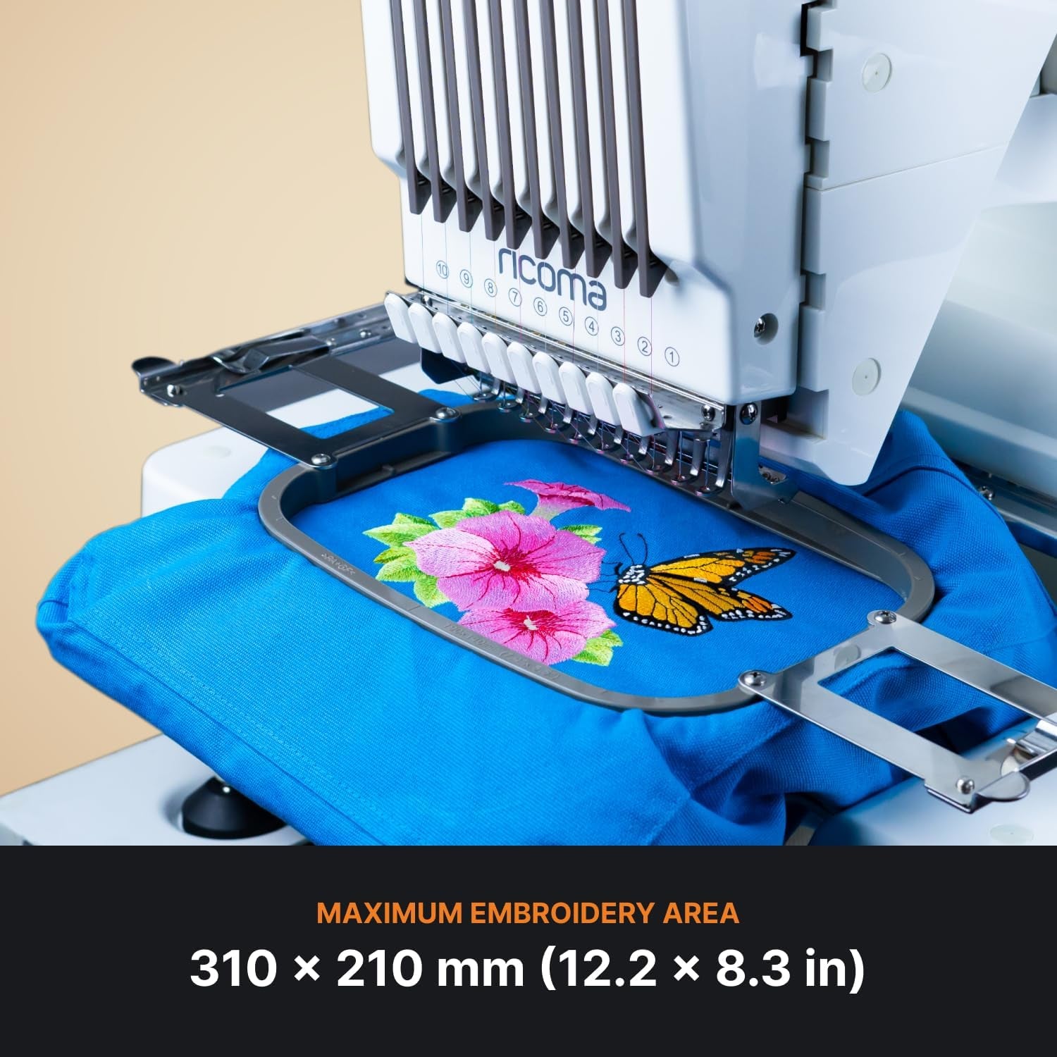 EM-1010-7S Single-Head Multi Needle Embroidery Machine for Beginners with Steel Embroidery Stand, Hoop and Cap Attachments, Chroma Digitizing Software, Lifetime Customer Support