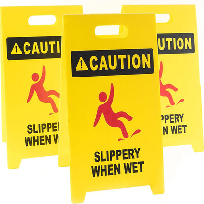MATTHEW CLEANING 19'' Industrial Wet Floor Sign 3 Pack 2-Sided Durable Corrugated Plastic Birght Yellow Multilingual Warning Signs Commercial Caution Wet Fold-Out Floor Signs for Indoors