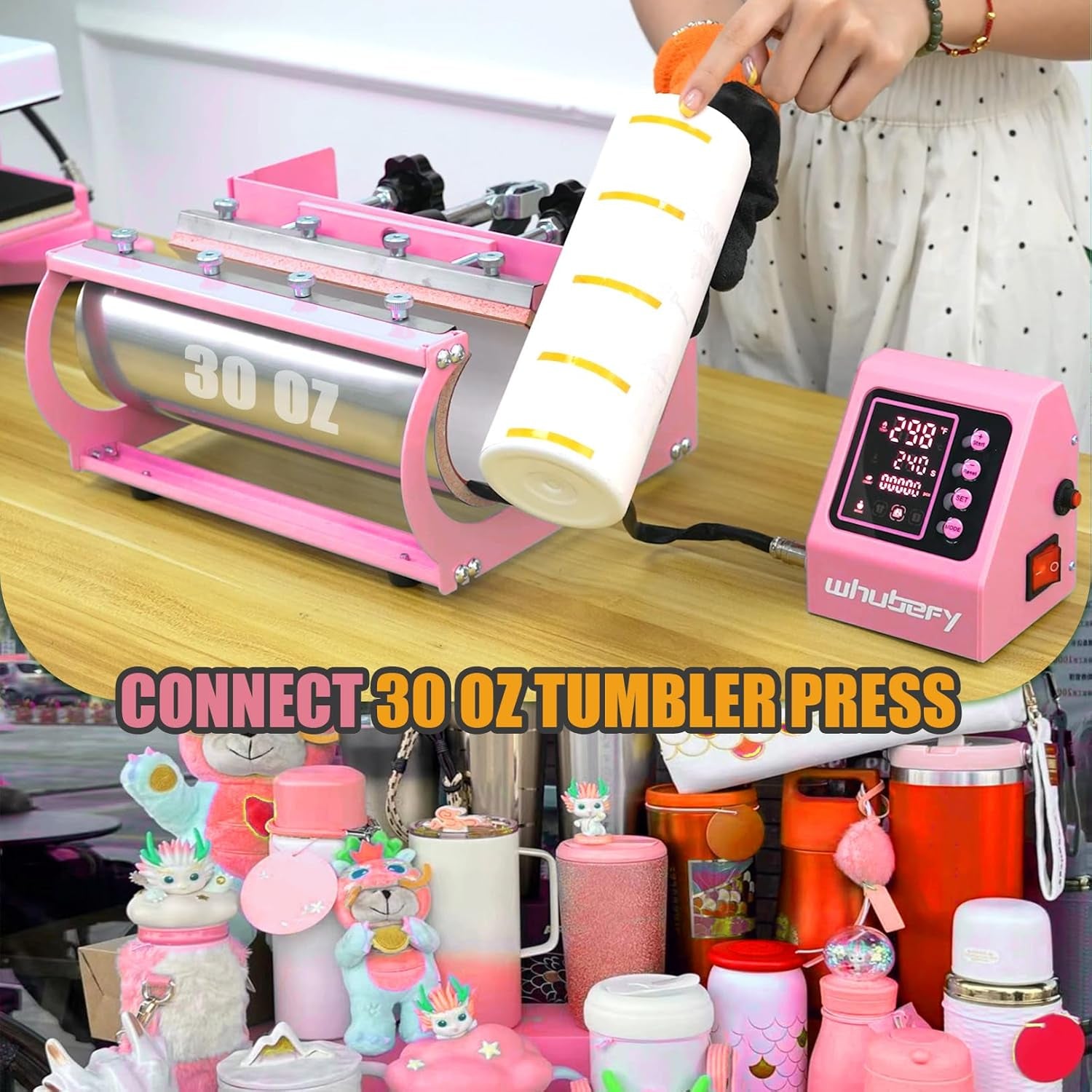 Whubefy Heat Press Machine for T Shirts 15X15 with 30OZ Tumbler Press 5 in 1 Slide Out & Swing Away Digital Heat Transfer with 3 Pre-Set Modes & Counting Function for Bulk Press Hat Cap Mug Plate Pink