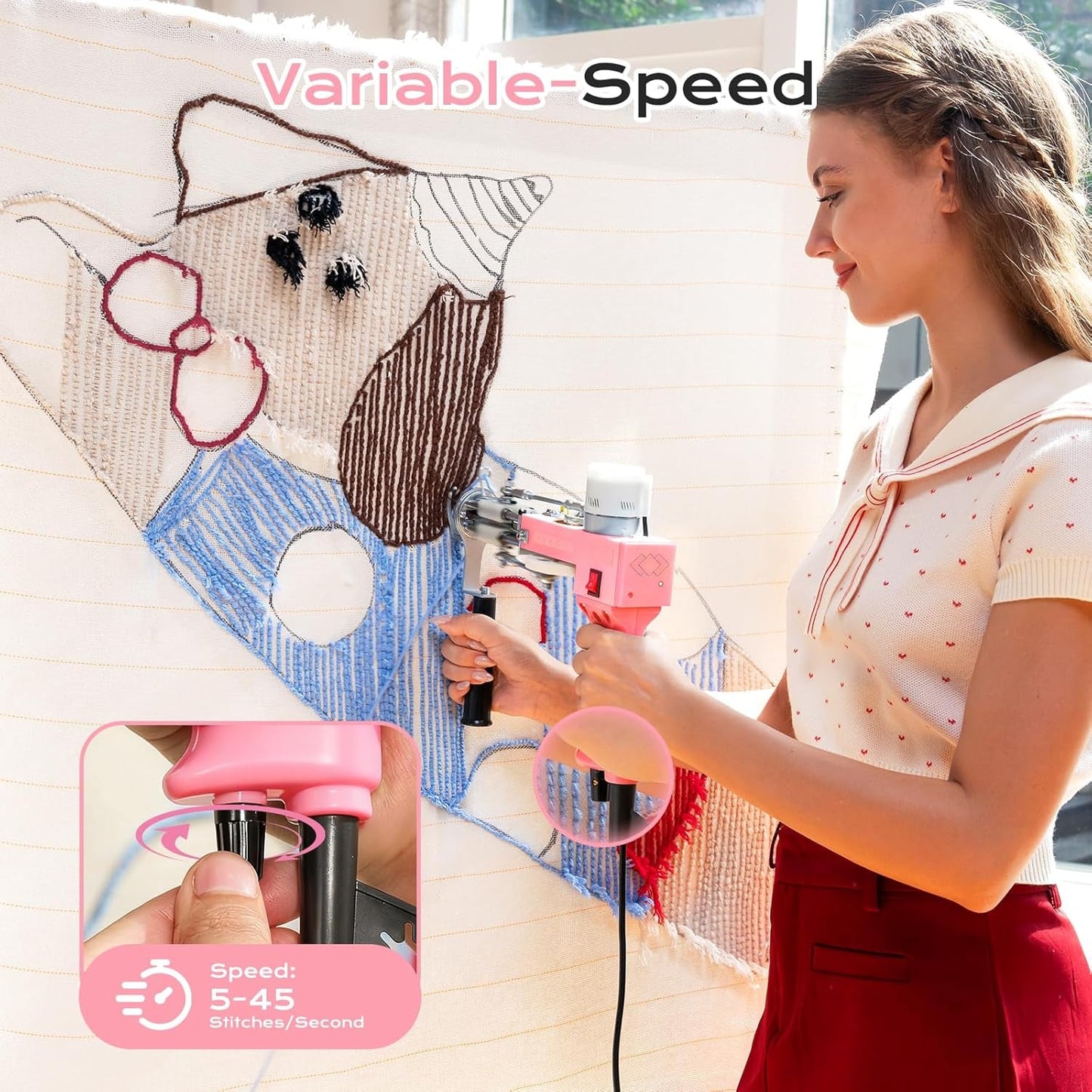 BESGEER Rug Tufting Gun with Carpet Trimmer Kit - Rug Tuft with Tufting Shears, 2 in 1 Cut & Loop Pile Carpet Gun and Carving Clippers, Tufting Machine Kit for Beginners(Baby Pink)