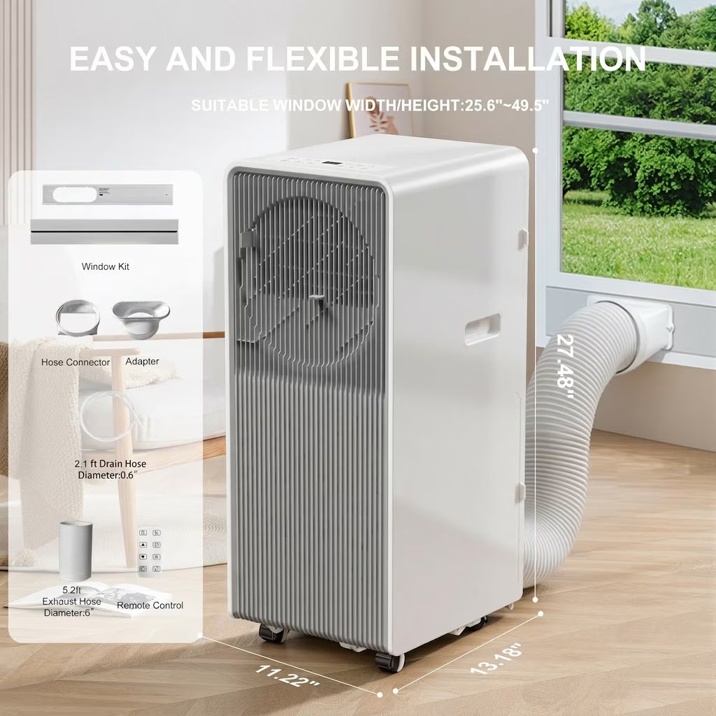 Portable Air Conditioners 14,000 BTU for Rooms up to 700 Sq.Ft. Portable AC, Dehumidifier, 24H Timer, Sleep Mode & Water Level Indication, Remote Control & Window Kit, White & Grey