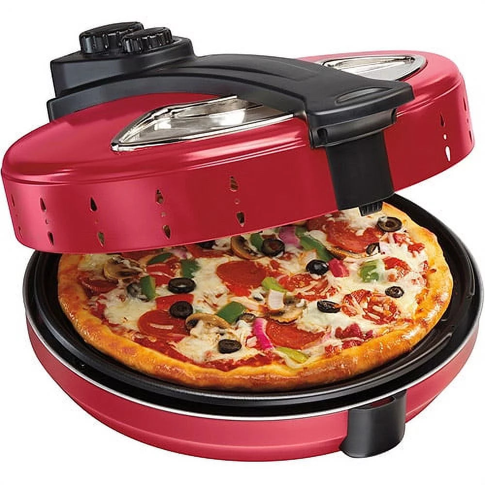 Enclosed Pizza Oven Maker, 12" Pizza, Viewing Window, Red, 31700