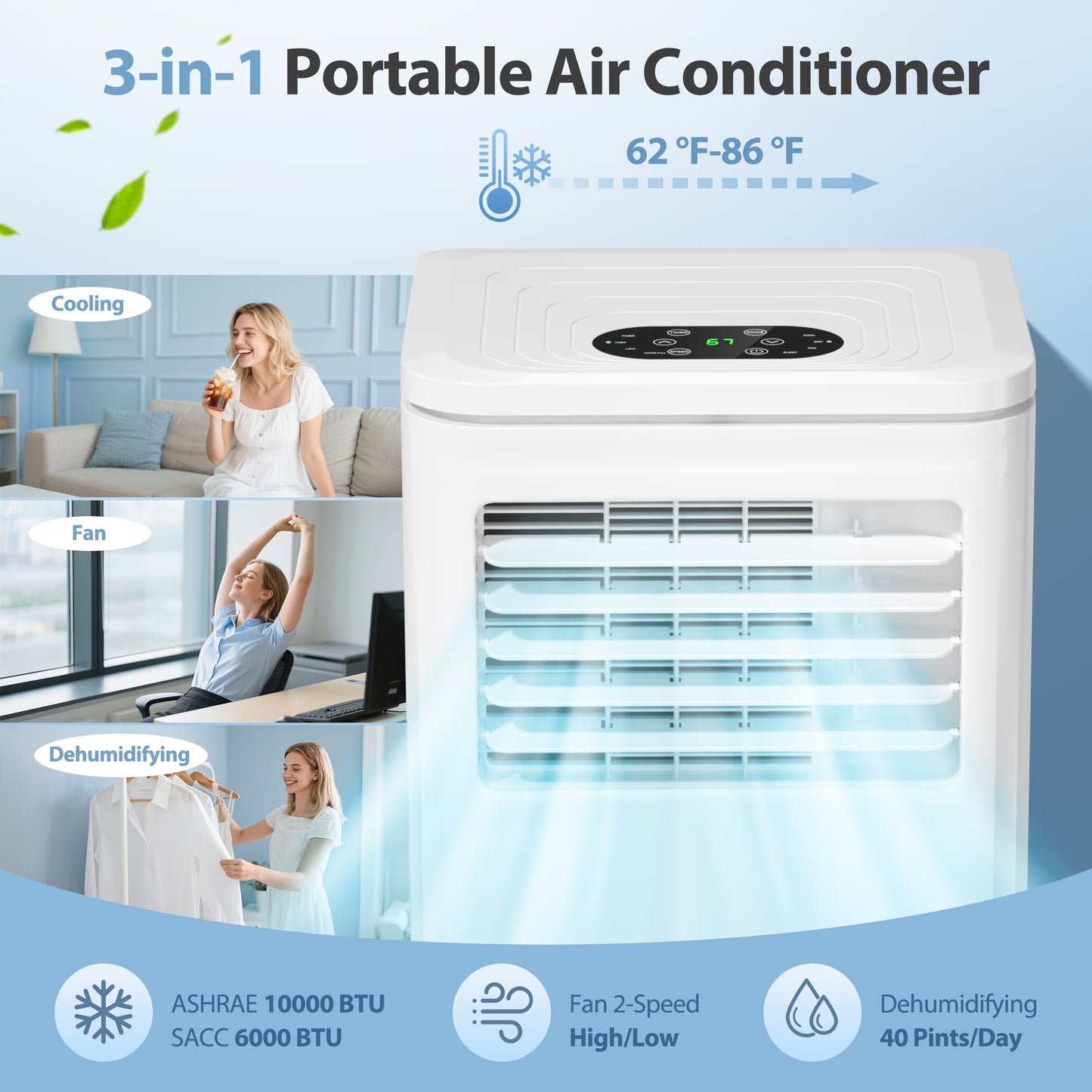 Portable Air Conditioner 10000BTU Ashrae ( 6000BTU) Indoor Room AC Unit Dehumidifier Window Kit Remote Control Easy&Efficient Bedroom