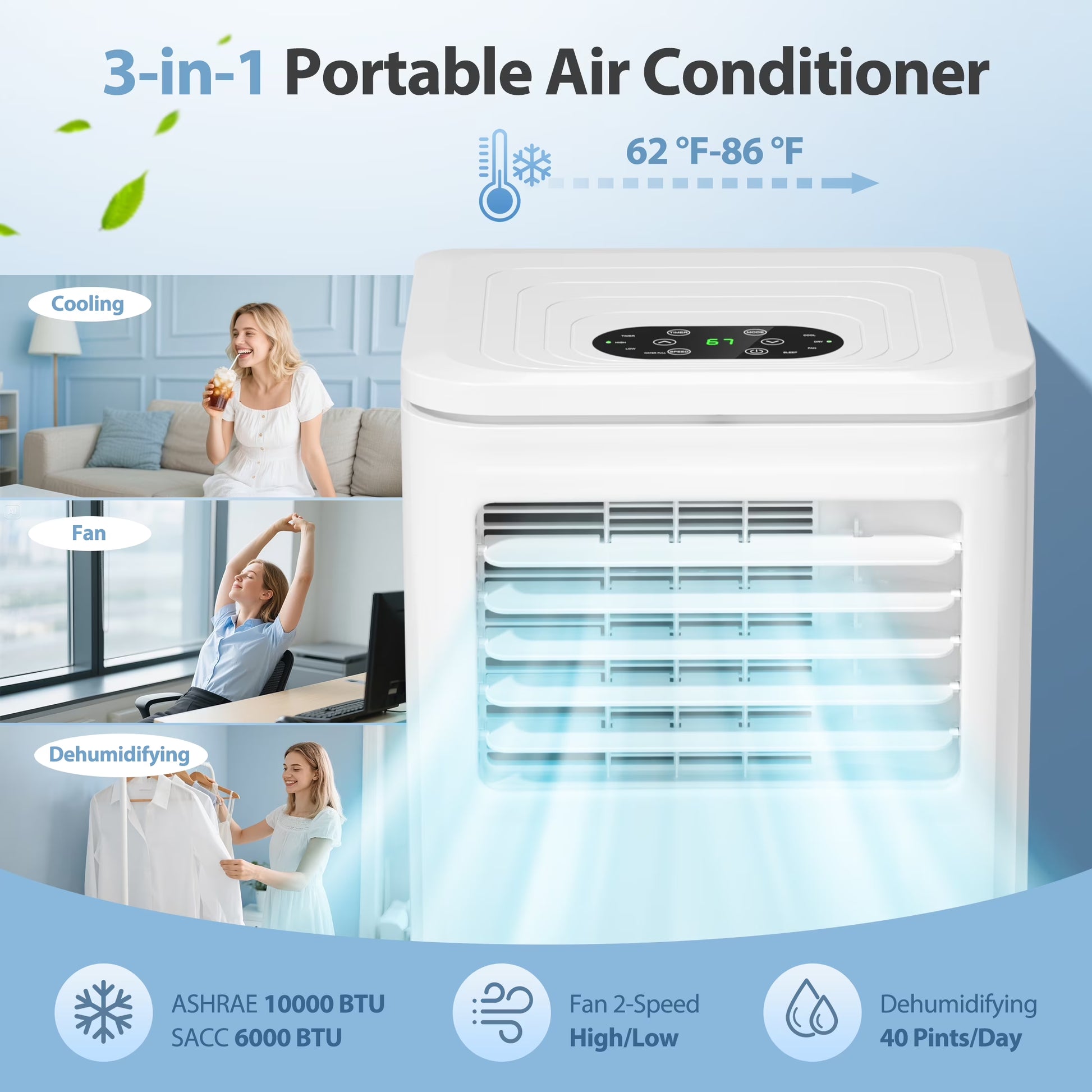 Portable Air Conditioner 10000BTU Ashrae ( 6000BTU) Indoor Room AC Unit Dehumidifier Window Kit Remote Control Easy&Efficient Bedroom