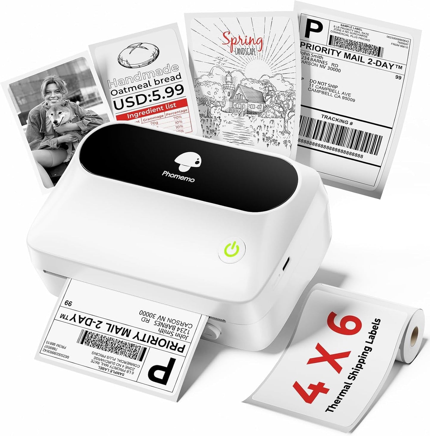 Phomemo Label Printer, Bluetooth M421 4 X 6 Shipping Label Printer, Thermal Portable Printers for Shipping, Warehouse, Barcode, Address,Compatible with Phone & PC