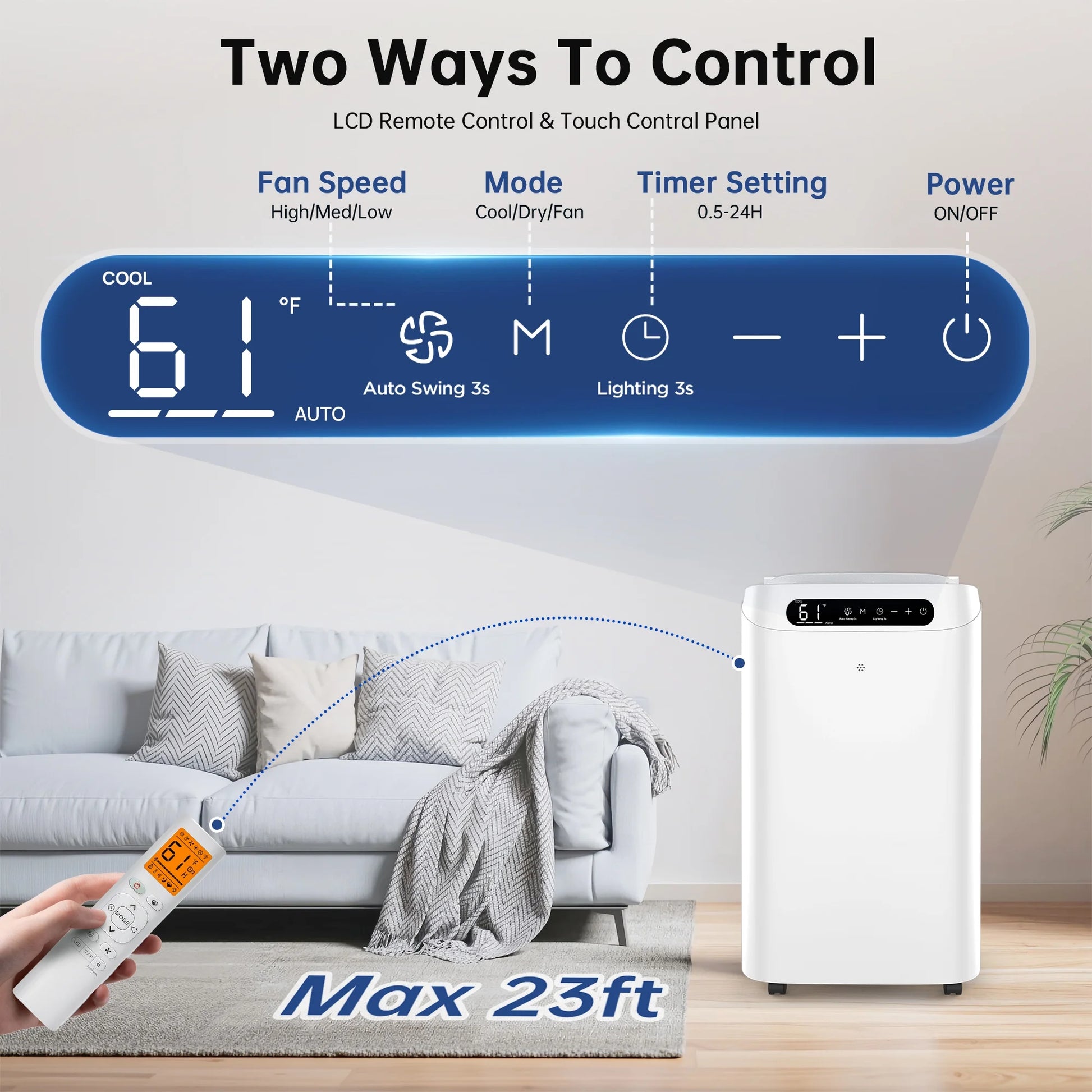 14000 BTU Portable Air Conditioner Cools up to 700 Sq. Ft, 3-In-1 AC, Dehumidifier, Fan