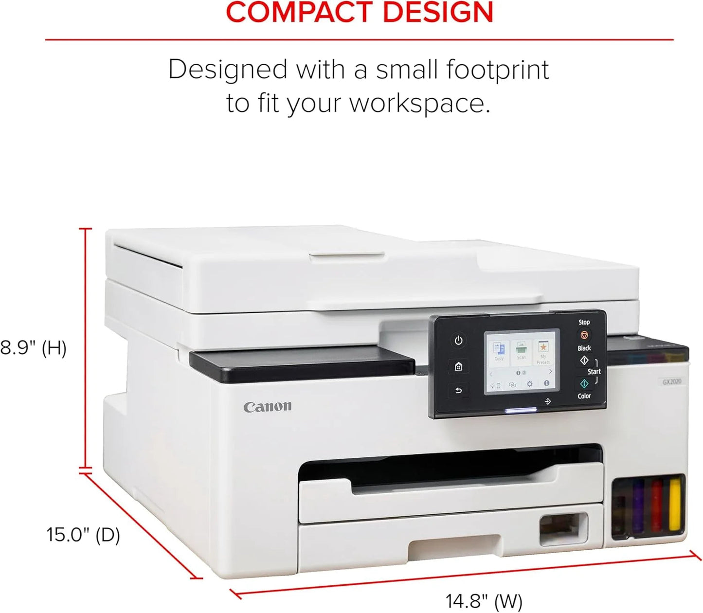 Canon MAXIFY GX2020 Wireless Megatank All-In-One Color Printer Bundle | Print Copy Scan Fax | for Home Office Small Business High Volume Documents + Cleaning Kit + Ethernet Cable + More (8 Items)