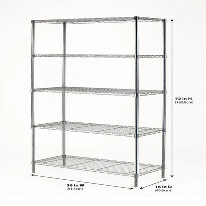 Chrome Wire 5-Tier 72" H X 36" W X 16" D, 1750Lb Total Capacity