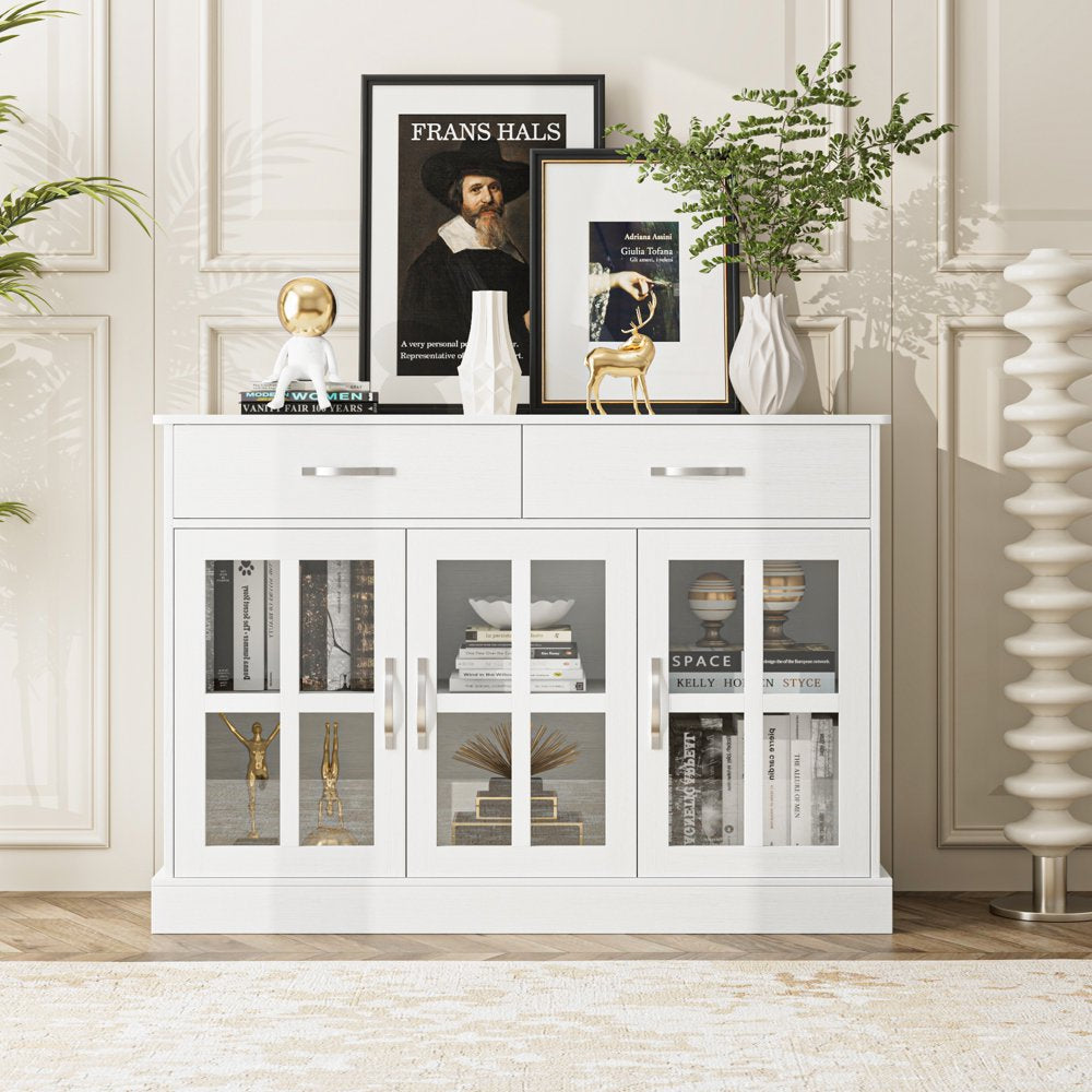 Buffet Storage Cabinet, Kitchen Sideboard with 3 Doors&2 Drawers for Dining Room, White Finish