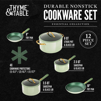 Nonstick 12-Piece Granite Cookware Set, Green