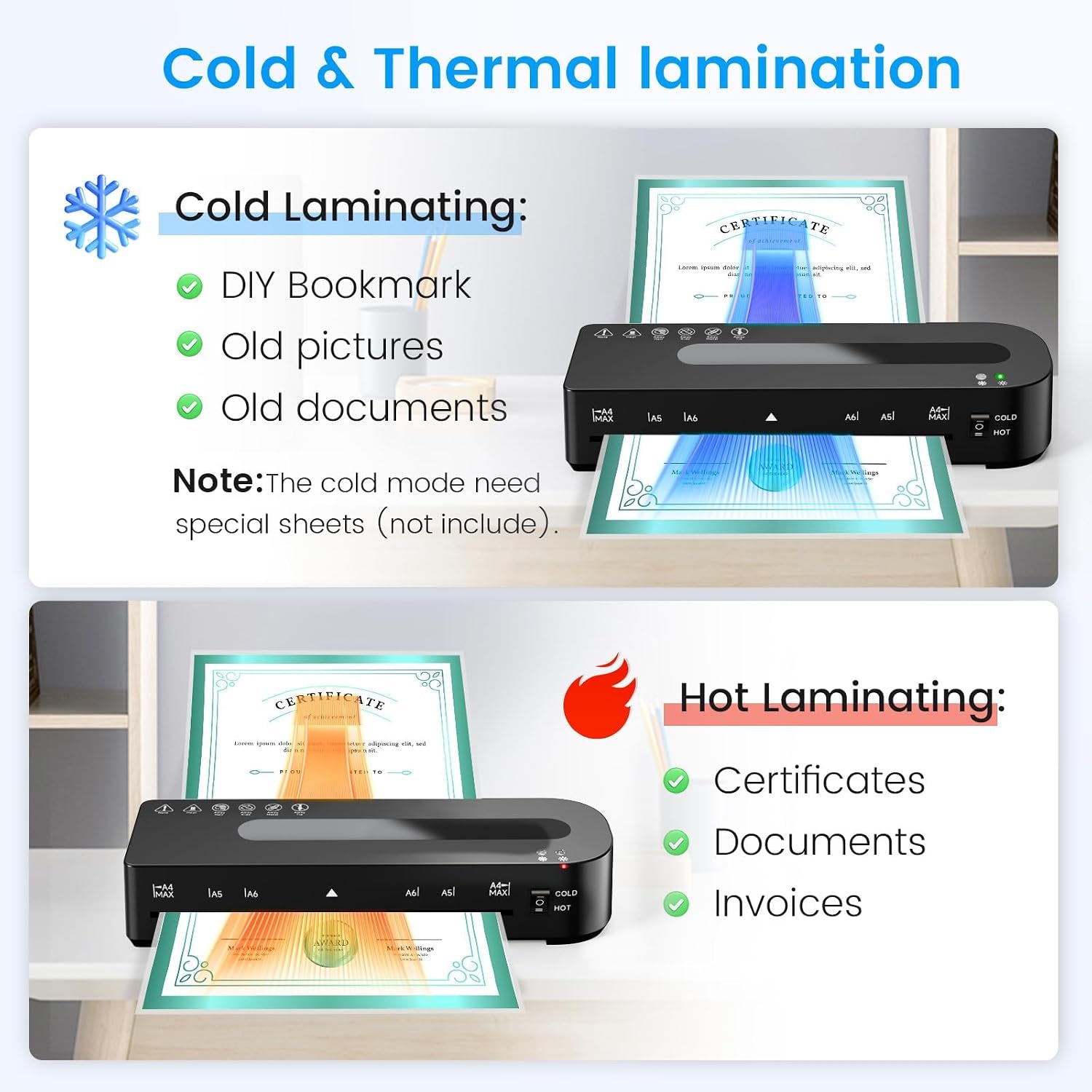 9 Inch Laminator Machine Hot & Cold with 20 Laminating Sheets and Trimmer | A4 Laminating Machine for Office, School, Business and Home