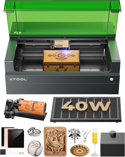 S1 40W Laser Cutter and Laser Engraver for Tumblers, 23.93" X 15.16" Bed Size, 600Mm/S Speed, Laser Engraving Machine, Laser Engraver for Wood and Metal, Acrylic, Big Project - Rotary Bundle