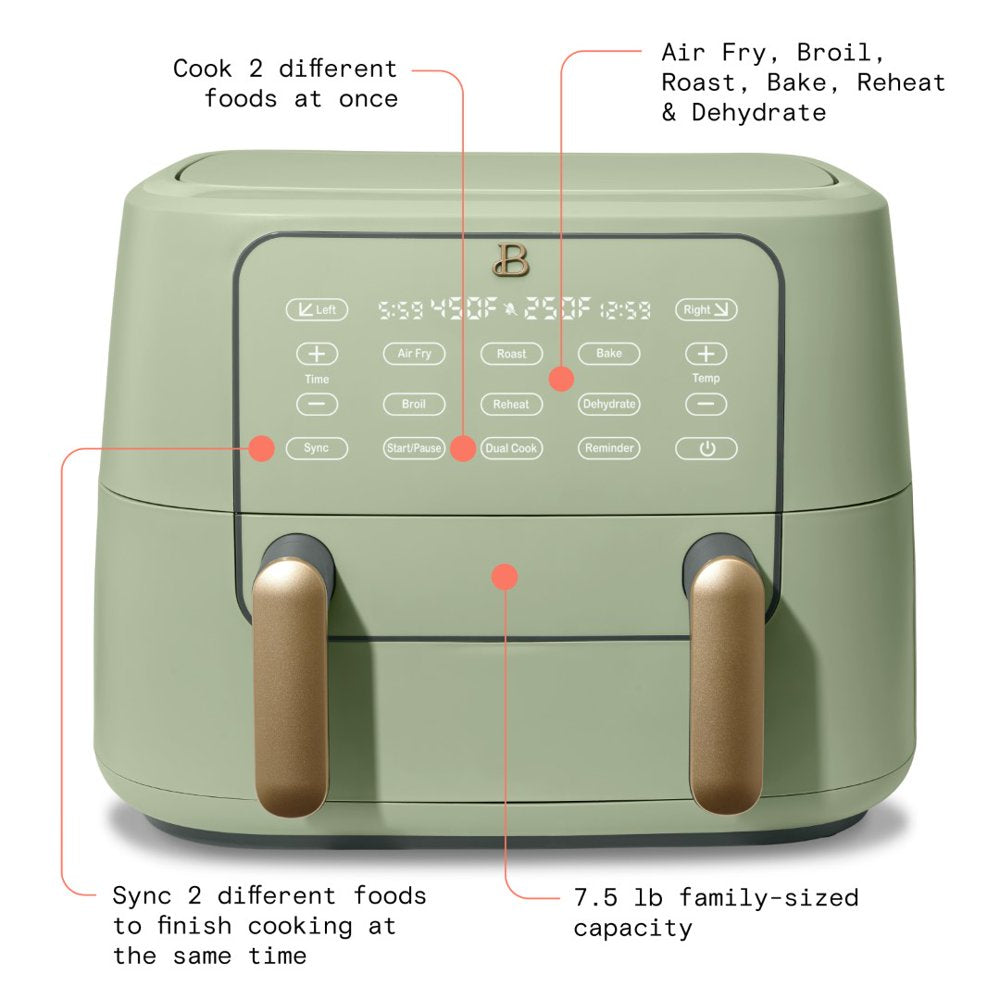 9QT Trizone Air Fryer, Sage Green by Drew Barrymore