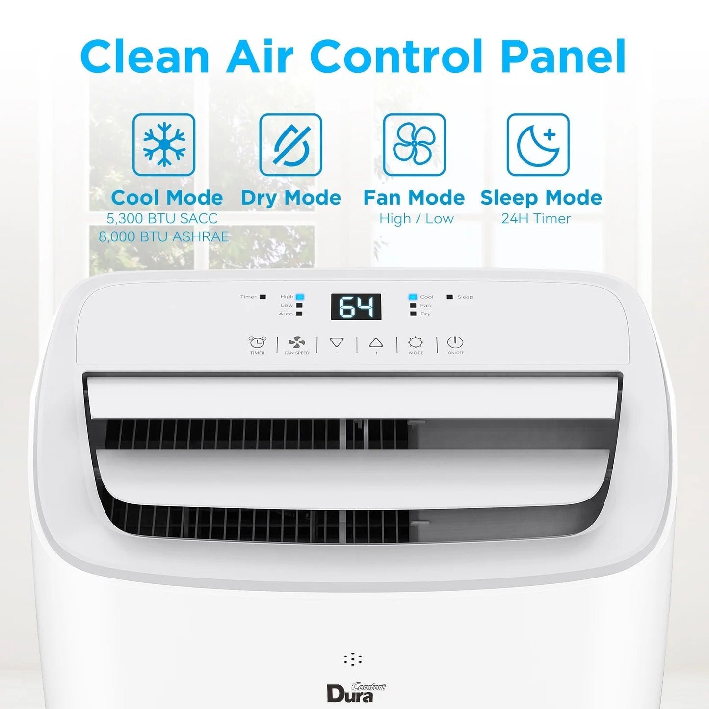 Portable Air Conditioner, 5,300 BTU Dual Motor, for Rooms up to 240 Sq Ft, Cooling, Dehumidifier, Fan(8000Btu ASHRAE)
