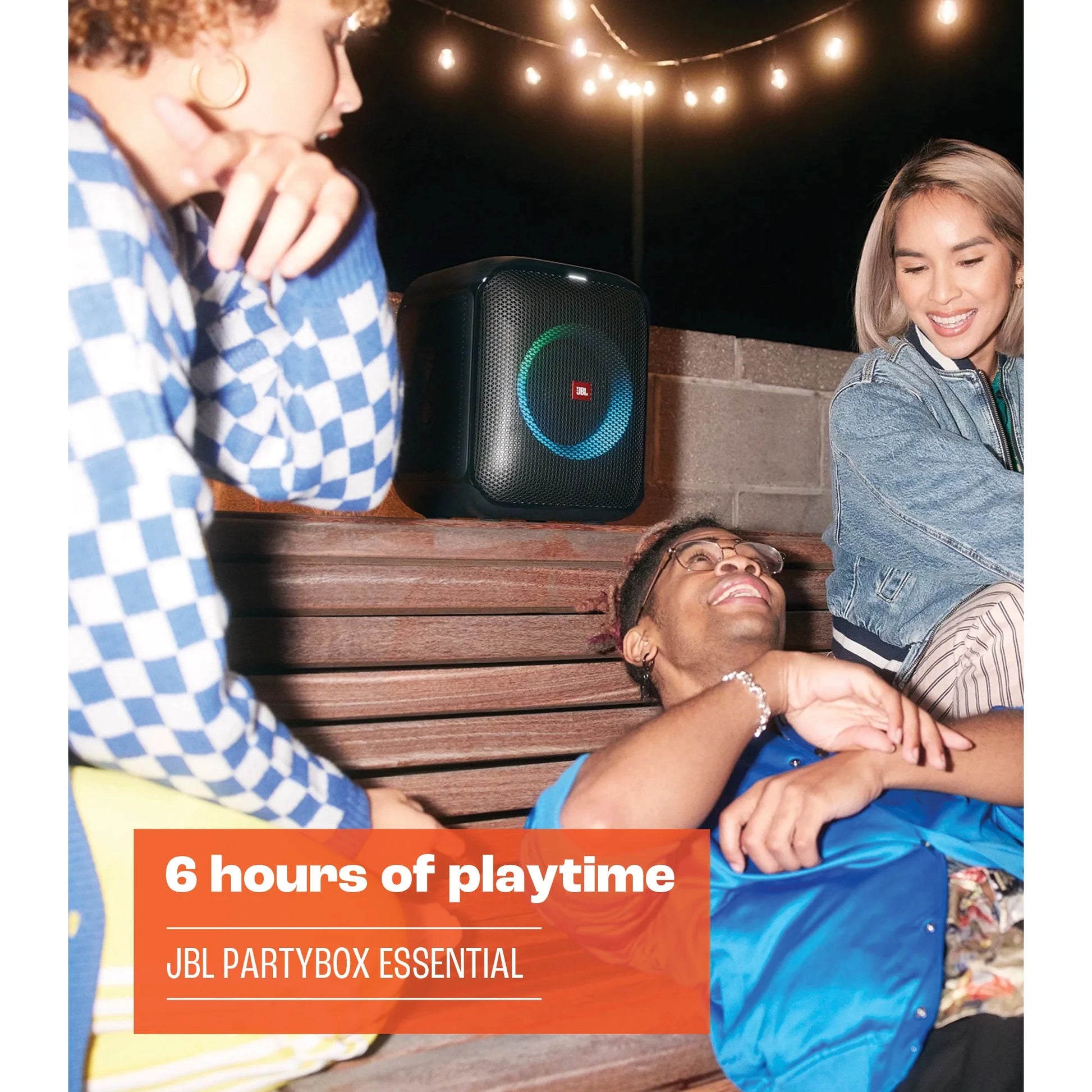 Partybox Encore Essential - Portable Party Speaker with Powerful 100W Sound, Built-In Dynamic Light Show, and Splash Proof Design - Black