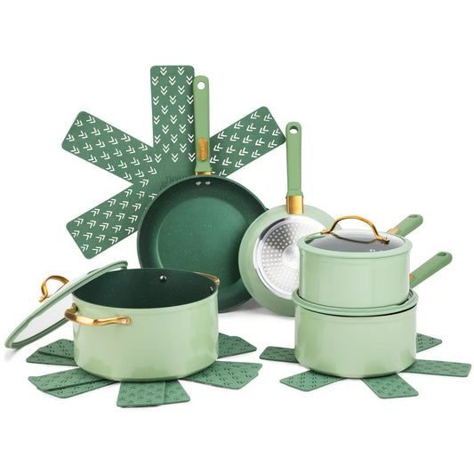 Nonstick 12-Piece Granite Cookware Set, Green