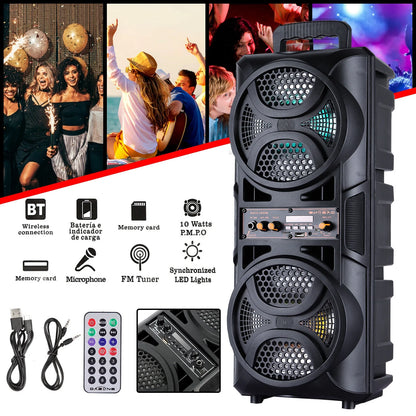 Dual 6.5" Woofer Portable FM Bluetooth Party Speaker Heavy Bass Sound Remote Control